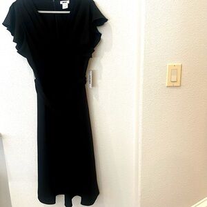 DKNY Black Midi Dress with Ruffle cap Sleeves   NWT